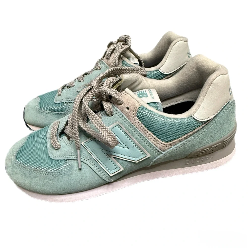 New Balance 574 Classic Sneakers - Teal Mint Green & Grey - Size 9.5 - Picture 1 of 6